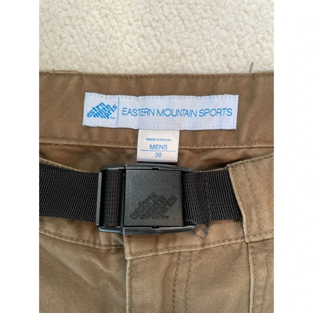 90s Eastern Mountain Sports Mens 38‎ Hiking Pants Brown Canvas Belted Cargo